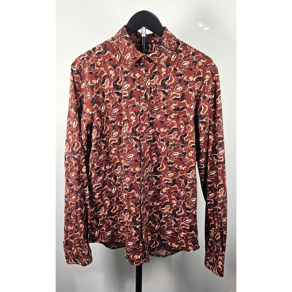 Apt 9 Slim Fit Performance Shirt Mens Medium Brown Abstract Untucked Flex